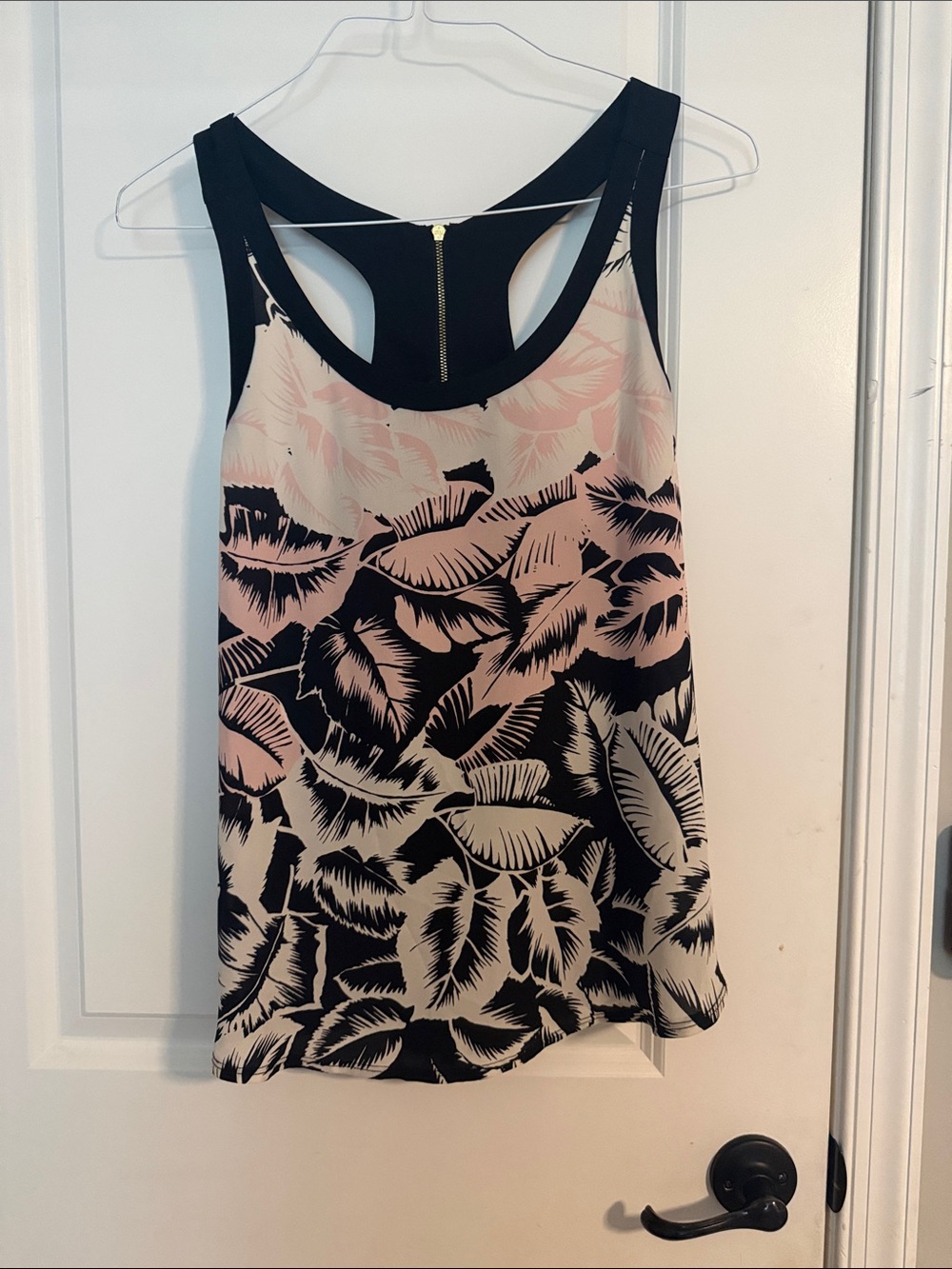 Express Black and Light Pink Leaf Print Racerback Tank